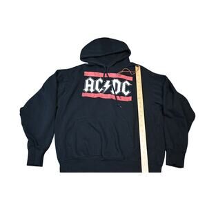AC/DC Hoodie Men’s Medium Black Rock Band Graphic Pullover Sweatshirt